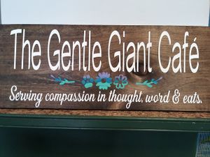 Welcoming sign made by local shop in Pitman, NJ at The Gentle Giant Cafe in Pitman