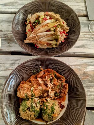 Dimchi (geschmorter Wirsing mit Couscous und Koriander Pesto 🤤) at Dii:ke in Sankt Peter-ording