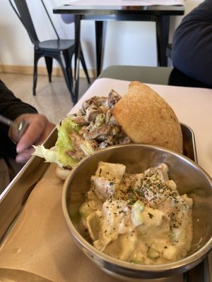 Chikn Salad sandwich with potato salad (all vegan cafe!) they use lots of local ingredients too!   at Farm Sanctuary in Watkins Glen