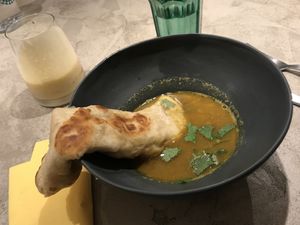 Naan and dal soup at Gives a Fork in Geneva