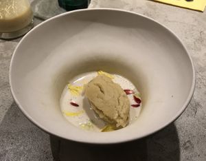 Halwa and vanilla custard  at Gives a Fork in Geneva