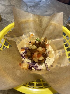 Spicy taco w deep fried tofu.   at Gives a Fork in Geneva