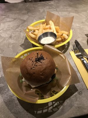 Dirty shroom burger & fries  at Gives a Fork in Geneva