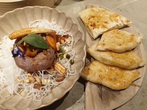 Taro with vermicilli crisps, Naan bread at Gives a Fork in Geneva