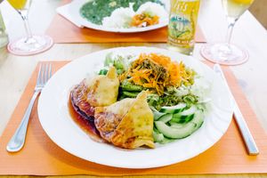 Vegan samosa with salad at Casa Miracoli in Biel