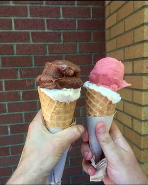 Cold Front Gelato Vegan Cones: Sea Salt Chocolate, Coconut Caramel, Strawberry-Watermelon Sorbet mmmmm - about $8 each at Cold Front Gelato in Nanaimo