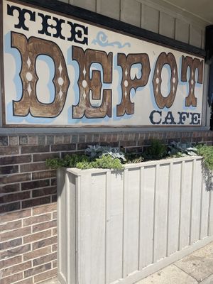 Sign out front    at Depot Cafe in Frisco