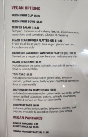 Vegan options on menu at Depot Cafe in Frisco