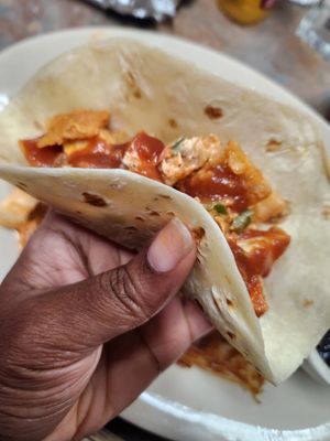 Taco from migas meal at Depot Cafe in Frisco