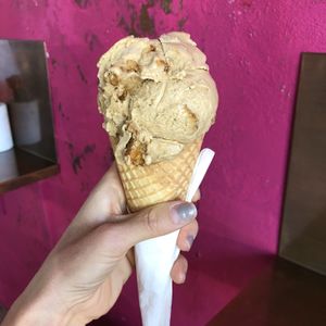 Cashew cream honeycomb in a standard cone  at Roho Bure in Leederville