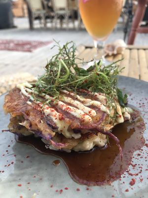 Fried rice pancakes  at Pele Surf Shack in Hook Of Holland