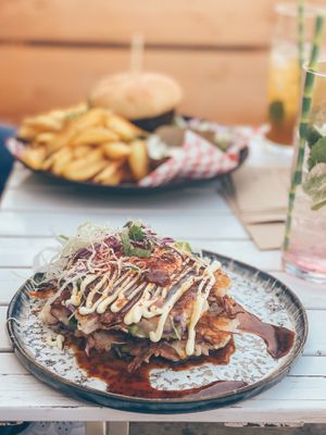 Rice pancakes at Pele Surf Shack in Hook Of Holland