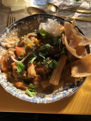 Thai curry buffet for birthday party - delicious! at Pele Surf Shack in Hook Of Holland