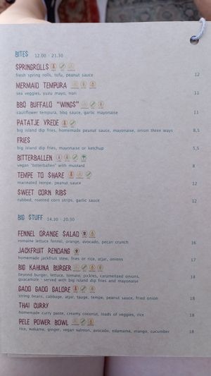 Menu summer 2022 at Pele Surf Shack in Hook Of Holland
