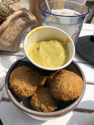 Bitterballen with mustard  at Pele Surf Shack in Hook Of Holland