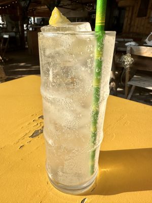 Homemade white peach lemonade  at Pele Surf Shack in Hook Of Holland