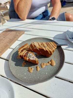 Banana bread with miso caramel at Pele Surf Shack in Hook Of Holland