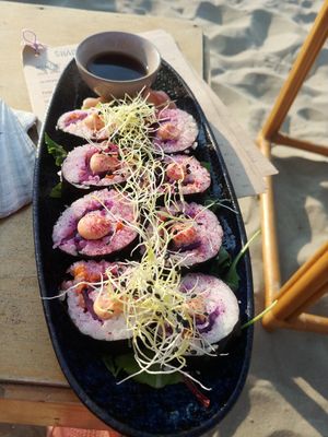 Sushi - nice but can be improved with more flaverable veggies than carrot and cabbage at Pele Surf Shack in Hook Of Holland