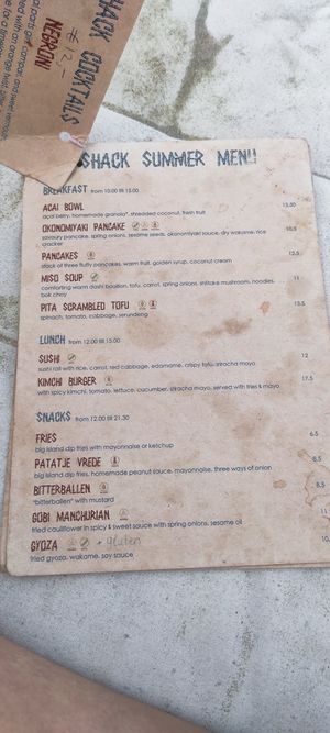 Menu August 2024 at Pele Surf Shack in Hook Of Holland