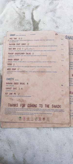 Menu August 2024 at Pele Surf Shack in Hook Of Holland