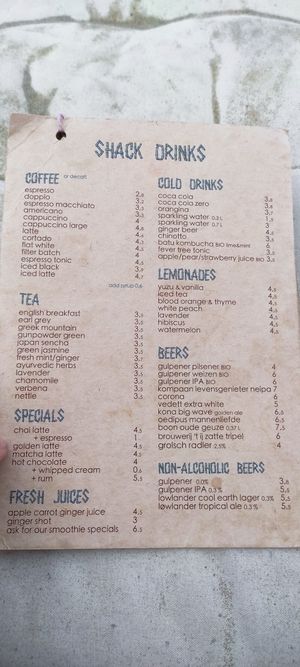 Menu August 2024 at Pele Surf Shack in Hook Of Holland