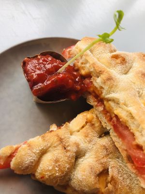 Cheazy melt with tomato chutney at Pele Surf Shack in Hook Of Holland