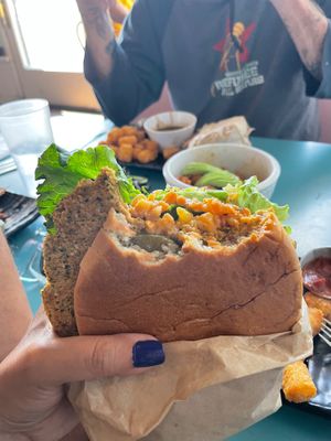 Huge Falafel Smash Burger. Not dry at all! at Libelula in Fresno