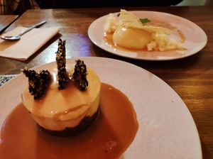 Sesame cheesecake and pinaple panacolada  at O Gambuzino in Lisbon
