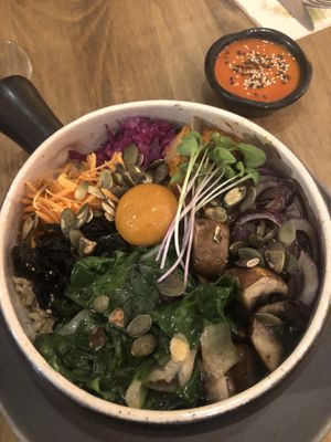 Bibimpab bowl with “egg yolk"  at O Gambuzino in Lisbon