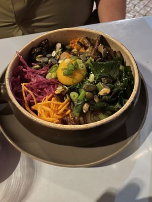 Bibimbap with a vegan egg yolk!!!  at O Gambuzino in Lisbon