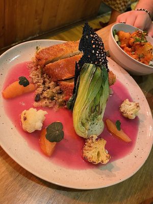 The katsu tofu with grapefruit jus   at O Gambuzino in Lisbon