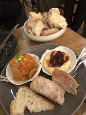 Kimchi and hummus   at O Gambuzino in Lisbon