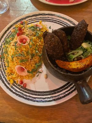 Marqa - stew with prunes, ras el hanout, shitake and walnut kafta, roasted Hokkaido pumpkin, broccoli, turnip, pomegranate, dukkah. at O Gambuzino in Lisbon