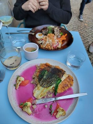 Tofu (bottom) tempeh (top) at O Gambuzino in Lisbon