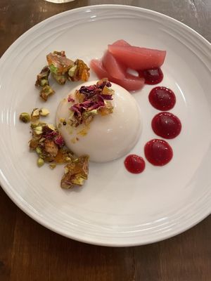 Panna cotta with rose water and pistacchio ceumble  at O Gambuzino in Lisbon