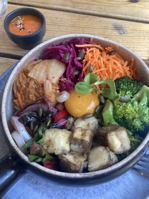 Bibimbap with vegan egg yolk (would rate the dish a 6.5/10)   at O Gambuzino in Lisbon
