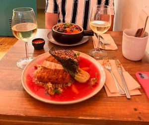 Tofu katsu and bibimbap  at O Gambuzino in Lisbon