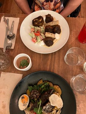 Falafel and tempeh dishes! So good! I love the complexoty of flavours at this place! Absolutely great!   at O Gambuzino in Lisbon