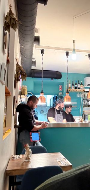 Manager getting some screen time. at O Gambuzino in Lisbon