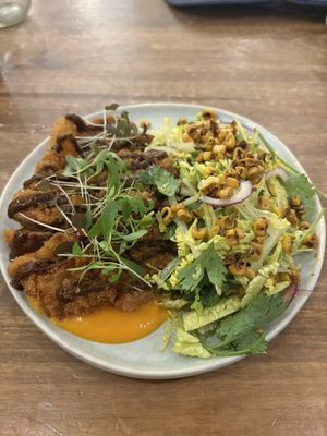 Panko oyster mushroom, charred corn, red onion and coriander   at O Gambuzino in Lisbon