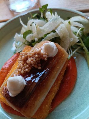 Fried polenta with mustard pickle at O Gambuzino in Lisbon