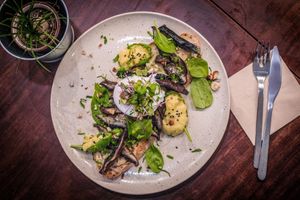 Chestnut & Mushroom toast with celeriac/green apple puree (vegan option) at O Gambuzino in Lisbon