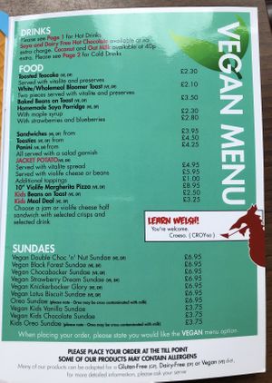 The vegan menu. at Cadwaladers in Tenby