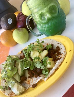 Tacos de pastor con jugo verde 🌱🌮🌮🌮 at Waicura in Loreto