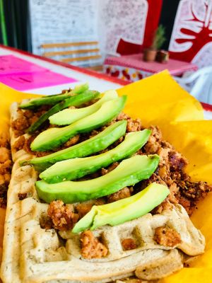 BBQ n Avocado Waffles 🧇 🥑  at Waicura in Loreto