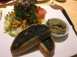 Sehr leckerer Grünkohl-Kartoffel-Strudel at Schröders at Kurhaus am Inselsee in Guestrow