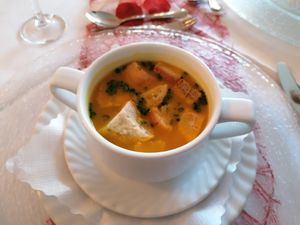 Karottencremesuppe at Holzschuh's Schwarzwaldhotel in Baiersbronn