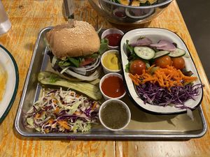 Vegan burger and we opted for salad  at The Yodelin in Leavenworth