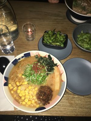 Ginger Ramen and Edamame   at Tonchin in New York City