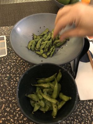 Hot edamame  at Tonchin in New York City